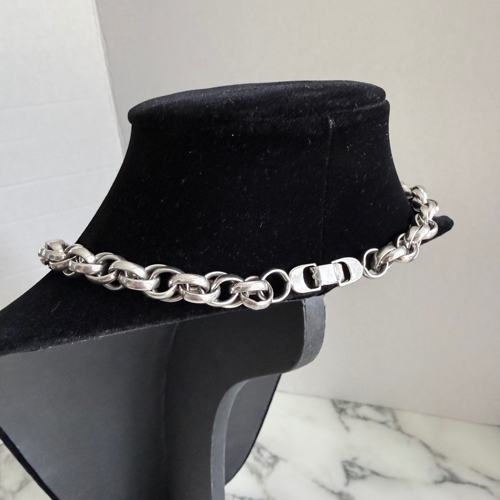Vintage Sperry Silver Tone Chunky Double Link Chain Necklace 18.5 Inch Statement - Picture 3 of 8
